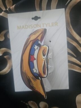 Madison Tyler Cowboy Hat Hair Clip - Orange with Red, Blue & White Stars